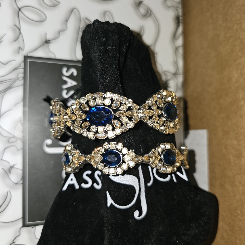 Whitley Crystal Bangle Stack -  Blue Topez (Never Worn)